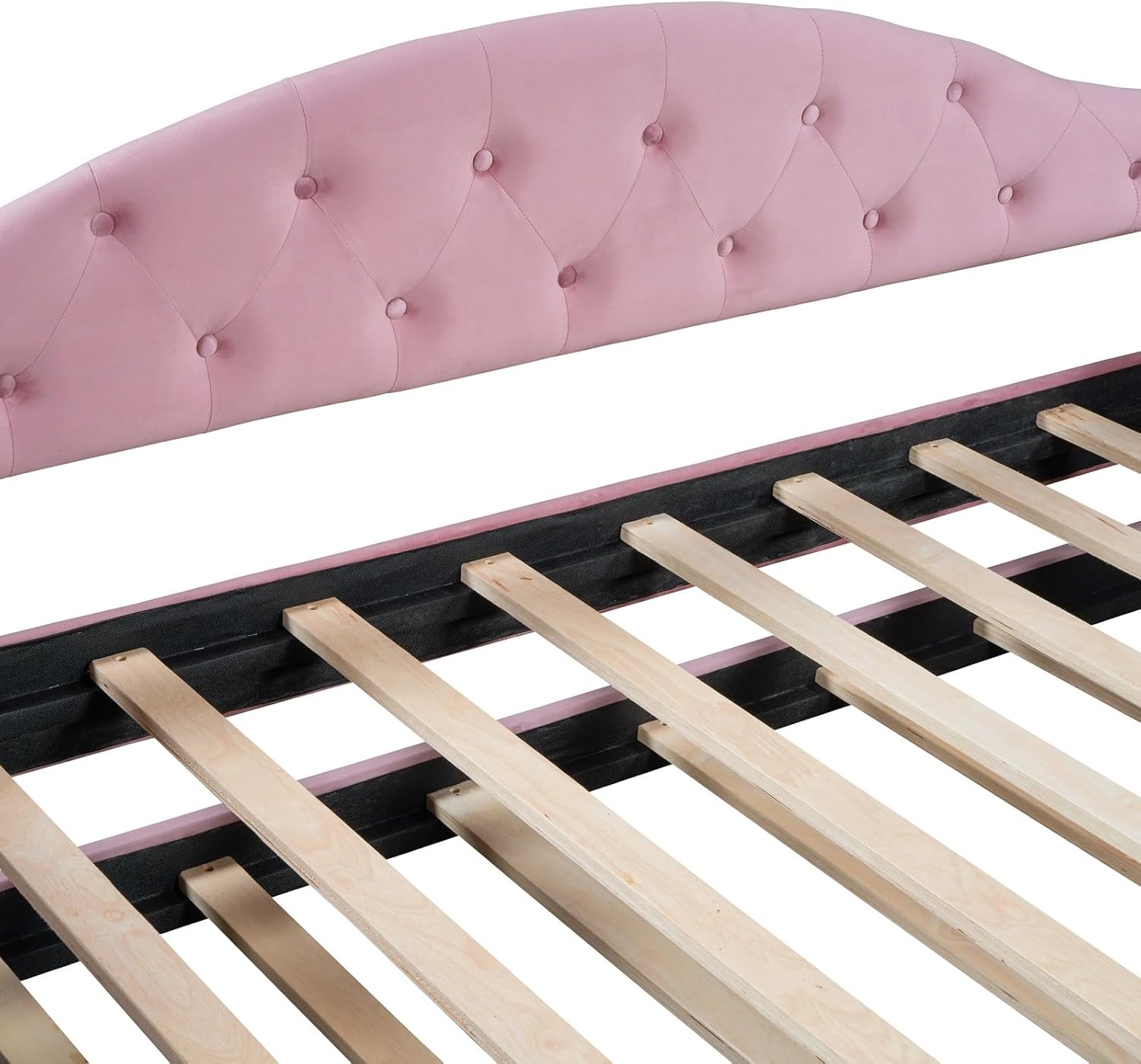 Upholstered Daybed and Trundle, Velvet Modern Button Tufted Twin Size Daybed Frame with USB&Type-C Charging Ports, Daybed Sofa Bed with Wood Slat Support, for Bedroom Living Room Guest Room (Pink)