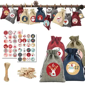 Christmas Countdown Calendar Year 2026, Christmas Calendar, Drawstring Bag Candy Pack, Linen Bundle Pocket with Clip, Christmas Countdown Calendar, Christmas Gift Bag/Gift Box, Countdown Gift, Gift and Clothing Box