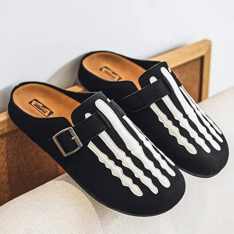 Men's Suede Round Toe Slip-On Clogs - Buckle Thick-Bottom Ankle Casual Shoes, All-Seasons Comfort Footwear for Indoor-Outdoor Home Leisure Use