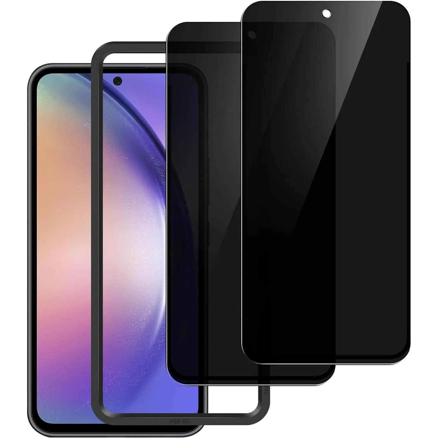 2-Pack Privacy Tempered Glass Screen Protector for Samsung Galaxy A55/A35 5G (A55/A35 Series), 9H Hardness, Anti-Spy, Scratch-Resistant, No-Bubble, Case-Friendly, Easy-Install (Black) | Protective Smartphone Cellphone Handheld Devices Accessory