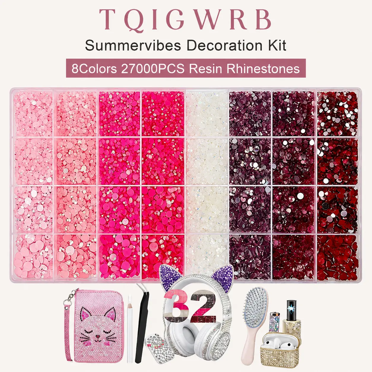 27000Pcs Pink Rhinestones for Bedazzling Kit with Tweezers & Pick up Pen, Resin Rhinestones for Crafting Crafts，Bedazzler Kit Flatback Gems for Clothing Shoes Tumblers Nail Art