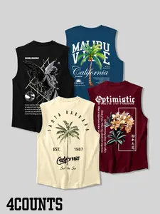 Men's Casual Graphic Tropical Floral Tank Top Set, Breathable Fitted Design, Perfect for Sports & Daily Wear, Trendy Retro Style, All-Season Fashion Vests, Graphic Tank Tops