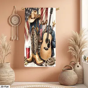 1Pc Western Items with Cowboy Hat Boots and Guitar Bathroom Hand Towel Bath Towel, Multiple Size Microfiber Towel, Ultra-Soft Quick Dry and Absorbent Polyester Large Bath Towel, Unique Home Decorative Kitchen Towels