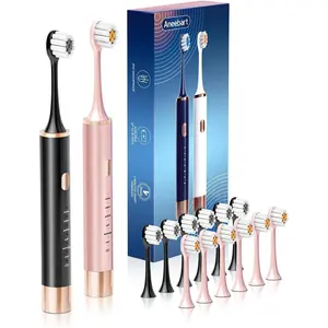Black & Pink Electric Toothbrush for Adults, 2 Pack Toothbrush,USB Rechargeable Sonic Toothbrush with 12 Brush Heads, Smart Timer, 6 Modes, 2-Hour Fast Charge Last 30 Days