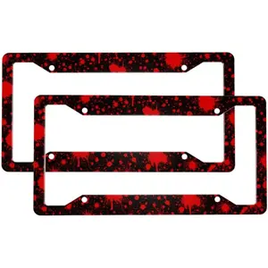 Blood Splatter Pattern 2-Pack Aluminum License Plate Frames, Universal Car License Plate Holder with 4 Holes and Screws, Car Accessories