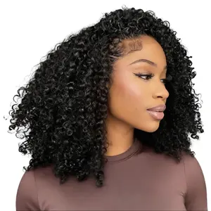 【Half wig curly hair】Coily curly Half Wig Human Hair Kinky Curly 3 in 1 Wigs Beginner Friendly Flip Over Drawstring Glueless Wig Afro Curly Ready to Go Seamless Clip in Wigs Natural Black Color 18 Inch(the perfect holiday guft)