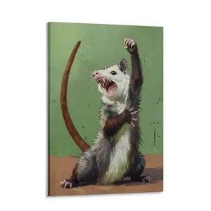 Hive-Hill Opossum Funny Poster Canvas Wall Art,Screaming Opossum Poster, Quirky Wall Decor, Opossum Humor Artwork for Animal Lovers, Funny Gift Idea for Home quirky wall decor opossum humor artwork tiktok funny poster 24x  36 unique art decor posters