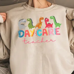 Daycare Teacher Sweatshirt, Daycare Teacher Animal Shirt, Daycare Teacher Gift, Cute Daycares Teaching Dino Crewneck, Daycares Assistant Hoodie Cotton Fabric