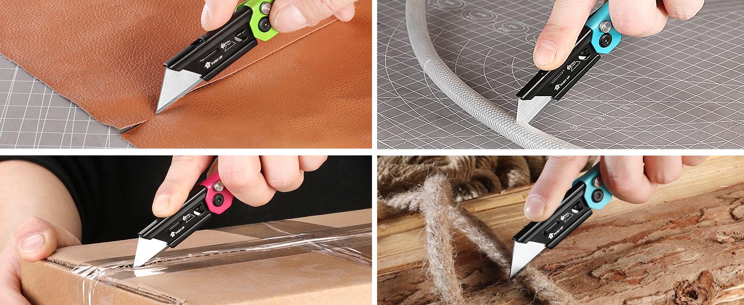 #SpringGlowUp WORKPRO 3-Pack Folding Utility Knife, Razor Blade Knife with Safety Axis Lock, Quick Change Blade Box Cutter, EDC Pocket Knife with Belt Clip