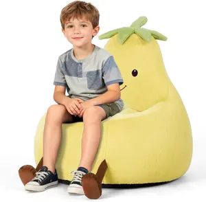 Bean Bag Chair for Kids Plush Faux Fur Toddler Couch with Ergonomic Support Fun Eggplant Design OEKO-TEX Certified Safe for Reading Nook Playroom Bedroom 8 Colors 2 Sizes Available - Beanbag