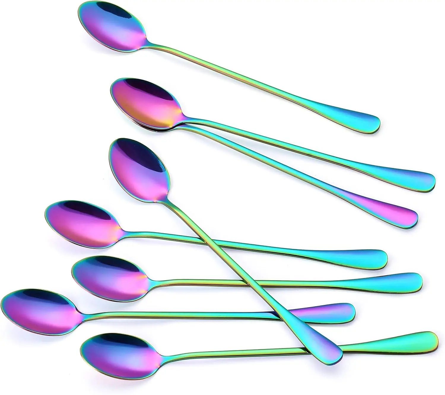 Long Handle Spoons, Colorful Plated Latte Spoon, Stainless Steel Ice Cream Spoon, Iced Tea, Cocktail Stirring, Tea, Coffee, Milkshake Dessert Spoons, Pack of 8