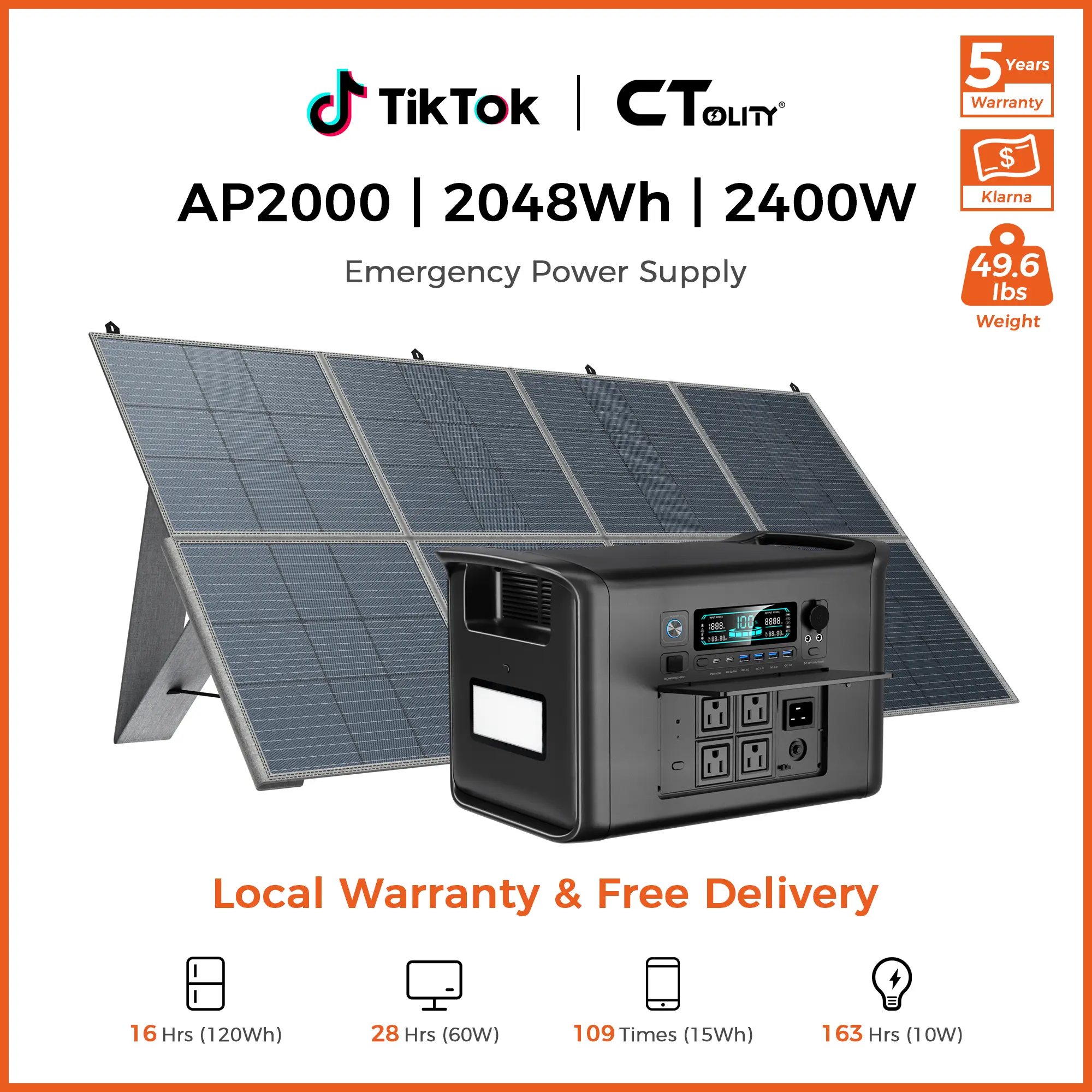 [TikTokShopBackToSchool]CTOLITY AP2000 Portable Power Station 2600W/2048Wh, LiFePO4 Battery Backup,Ultimate Off-Grid Solar Generator Kit for Home with UPS, Heavy Duty for RV, Camping Essentials & Emergency Prep Road Trip [Power Outage Survival], SohoChic