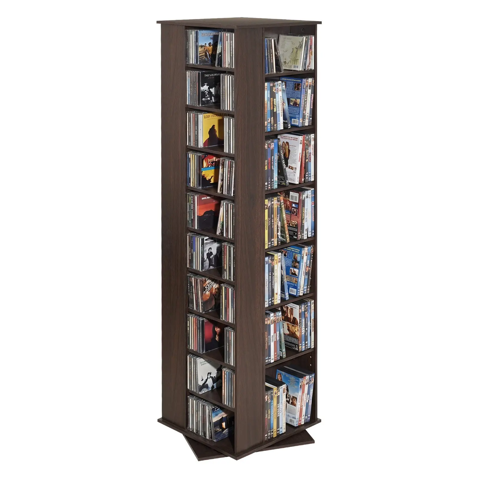【Summerfinds】VEVOR 34-Compartment 360° Rotating Media Storage Cabinet - Stable Bookshelf, DVD Stand with Kraft Paper Labeling Stickers, 18.70x18.70x64.41 in, Easily Assembled for Living Room Organization