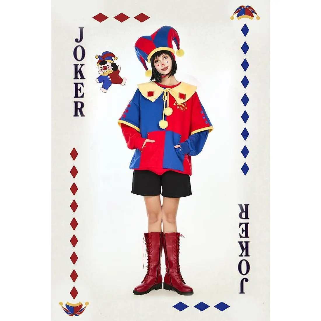 Micotaku Clown Hoodie Red and Blue Color-block Paw Hoodie