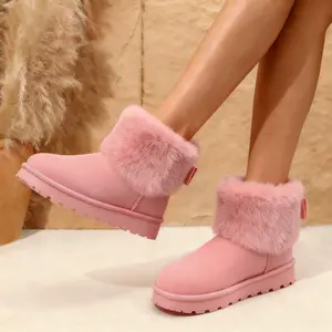 Women's Fluffy Fuzzy Faux Fur Platform Snow Boots with Bowknot Short Ankle Boots Solid Color Suede Round Toe Memory Foam Footwear Anti-slip Girl Fashion Cozy 2025 Winter Warm Casual Dress Shoes for Daily Wear Christmas Gift