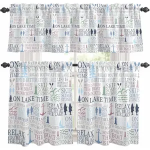 Kitchen Curtains and Valances Set Nautical Anchor Sailboat Curtains Tier Farmhouse Rod Pocket Half Window Curtain 24 Inch Length 3 Piece Kitchen Curtain Set Lake Life Theme