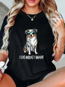 100% Cotton Funny Do What I Want Blue Merle Australian Shepherd Lover T-Shirt