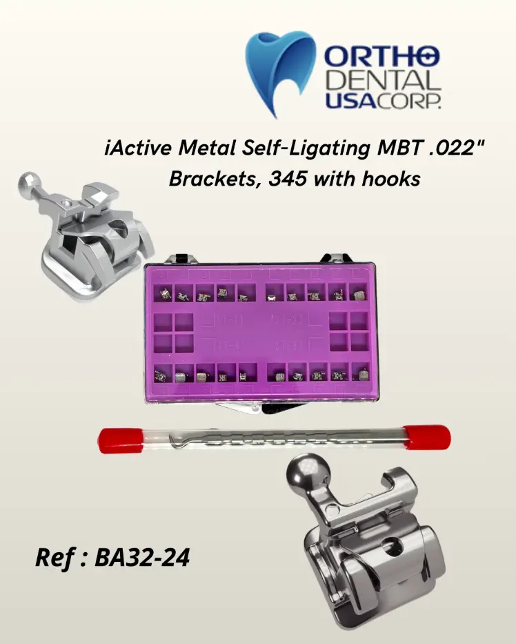 Active Metal Self-Ligating MTB .022" Brackets, 345 with hooks BA-32-24