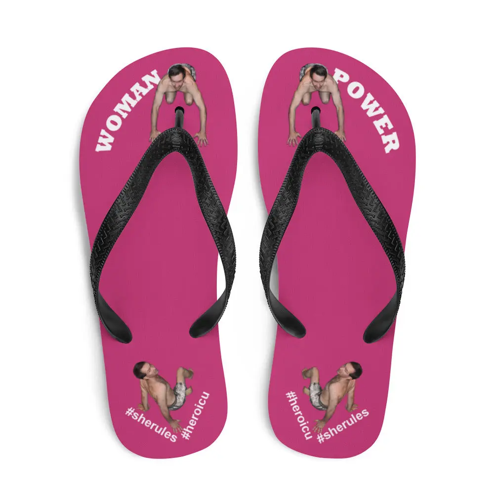 Woman Power Fabric Top Flip Flop Sandal Has Men Bow To Your Toes Magenta Color with White Letters (NEW 2023-04)