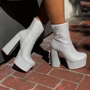 KLORIS-20 Silver Chunky Block Heel, Approx. 4.5"