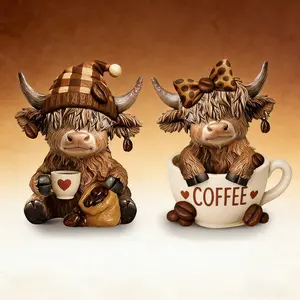 Highland Cow Statue Coffee Highland Scottish Resin Little Calf Lover Figurine Gift, Decorative Ornament, Perfect Collectible Item, Home Decor Statue