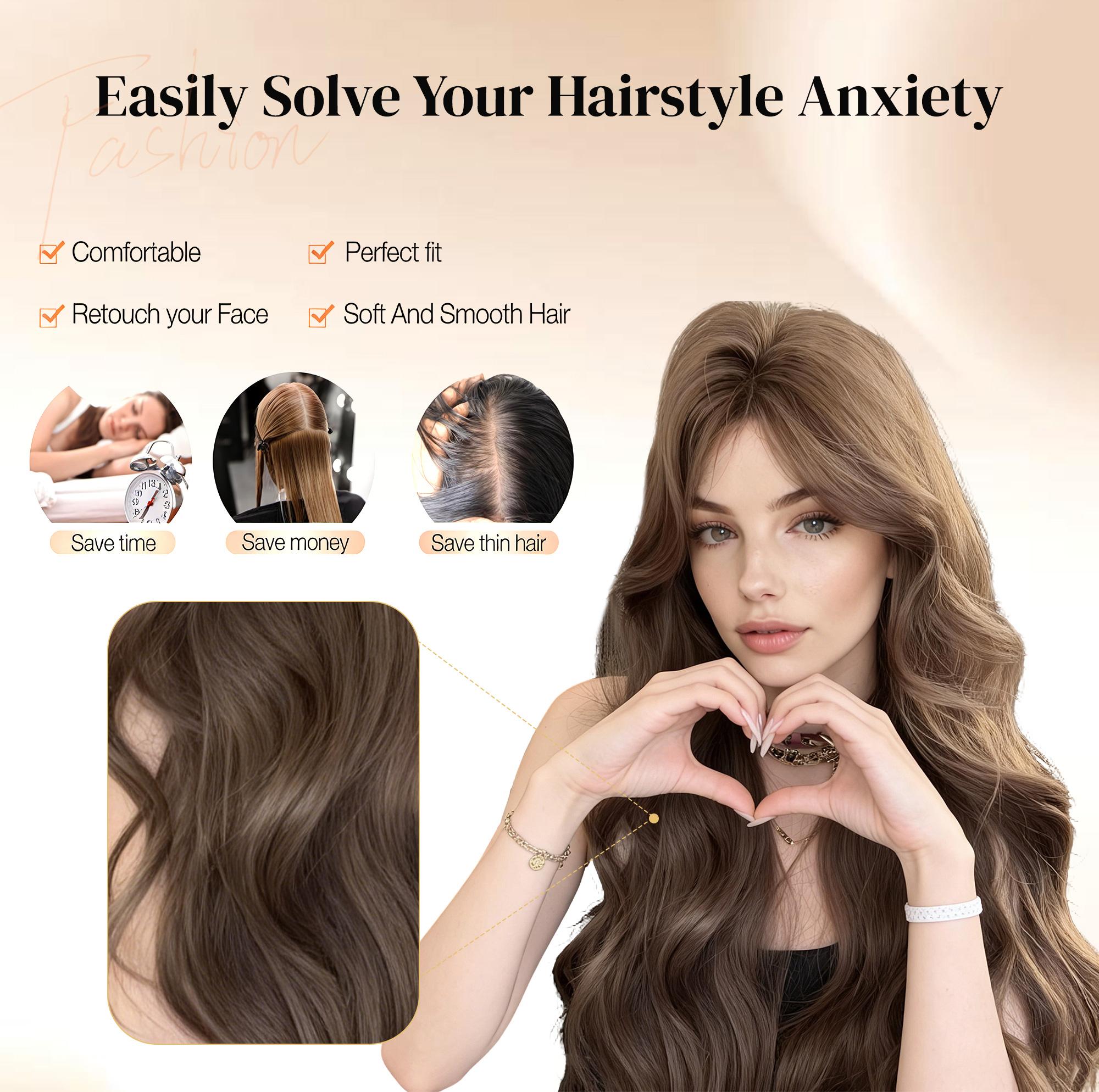 Goddess Waves: 21.7" Middle Part Long Wavy Synthetic Wig - Natural Milk Tea Ash Brown - Full Volume Heat Resistant Daily Wear