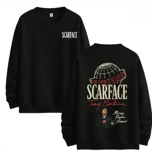 Feego Scarface Two Sides Graphic Hoodie The World is Yours Design with Tony Montana Iconic Image Perfect for Movie Fans and Streetwear Enthusiasts Men's Breathable Crew Neck Hoodie 100% Pure Cotton Unisex Style