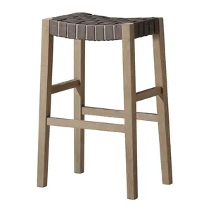 Maven Lane Emerson Bar Stool in Weathered Grey Wood Finish with Ronan Stone Vegan Leather