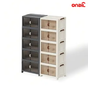 ONAIL 128QT Foldable Storage Box with Lid, 1-6 Layers Holders with Wheels, Kitchen, Bedroom, Bathroom, Warehouse Storage Organizer - Collapsible