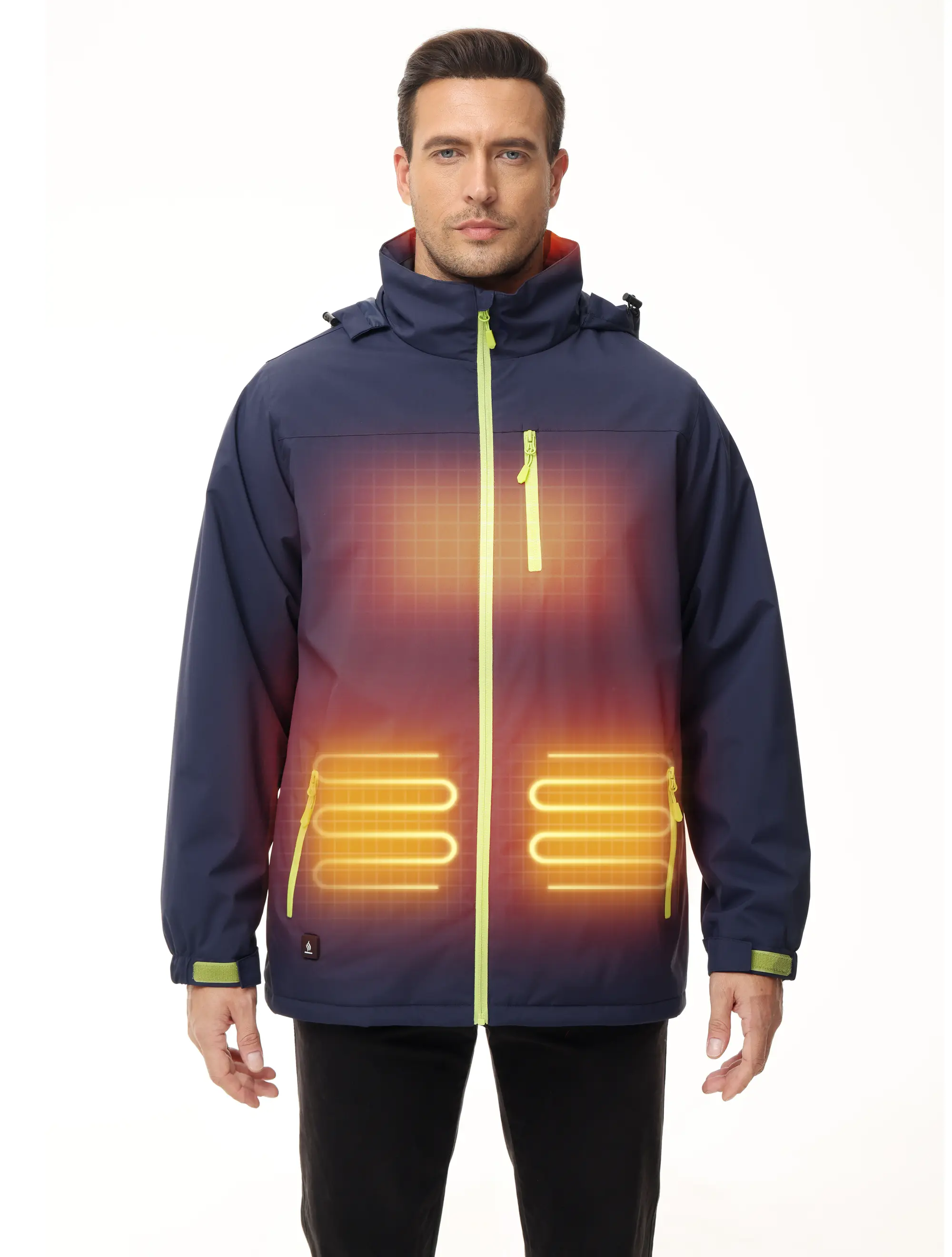 Heated Jackets for Men with Rechargeable 7.4V Battery Pack Outdoor Winter Electric Heating Coat, Navy Blue