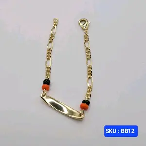 Baby Bracelet Orange and Black Adjustable Laminated-Gold 6 inches 3mm chain 5mm plate for Small Kids Protection Jewelry