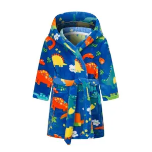 Girls’ Fashion Creative Cartoon Dinosaur Hooded Bathrobe, Ultra-Soft Flannel Warm Sleepwear, Baby Cute Cartoon Robe, Essential After Bath