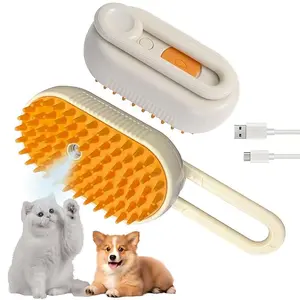 USB Rechargeable Pet Steam Brush Pet Steam Comb with Steam Pet Hair Cleaning Spray 3-in-1 Beauty Solution for Long & Short Hair Pets Orange Spray Comb Reusable Plastic swivel handle brush dog Grooming Trimming Tool Grooming Tools removal steam pet steam b