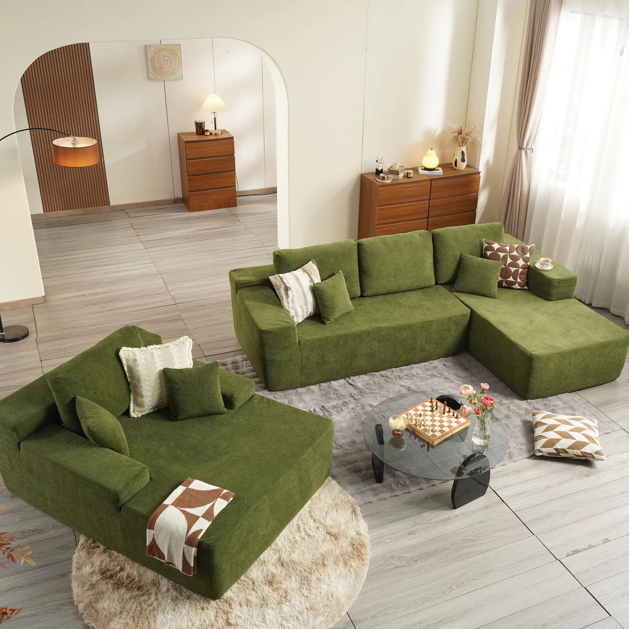 Cloud Velvet Green Right Chaise