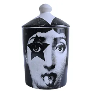 Face Pattern Ceramic Storage Jar, 1 Count Modern Art Round Storage Bottle with Lid, Home Organizer for Kitchen, Living Room, Bedroom, Bathroom, Office, Coffee Storage Canisters