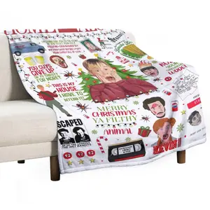 Home Alone Themed Christmas Blanket Featuring Kevin, Wet Bandits, Fuller Harry Lyme Marv Murchins Pizza Battle Plan and Iconic Quotes. Cozy Soft Festive Perfect For Holiday DéCor, Movie Nights As A Fun Christmas Gift For Family Fans Of The Classic Film