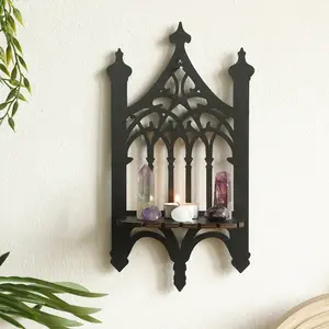 Gothic Cathedral Crystal Display Stand, Handmade Unique Wooden Wall Shelf, Gothic Home Decor, Halloween Party Decoration, Witchcraft Bohemian Style