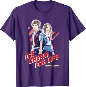 Stranger Things Steve Robin Ice Cream for Life Chest Poster T-Shirt Unisex T-Shirt, Full Color