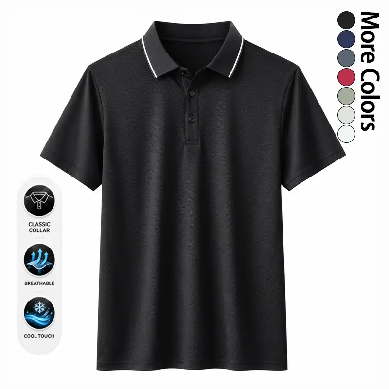 Men’s polyester short-sleeve polo shirt, casual polo top, cool, breathable, lightweight, classic button placket, business and everyday casual men’s T-shirt
