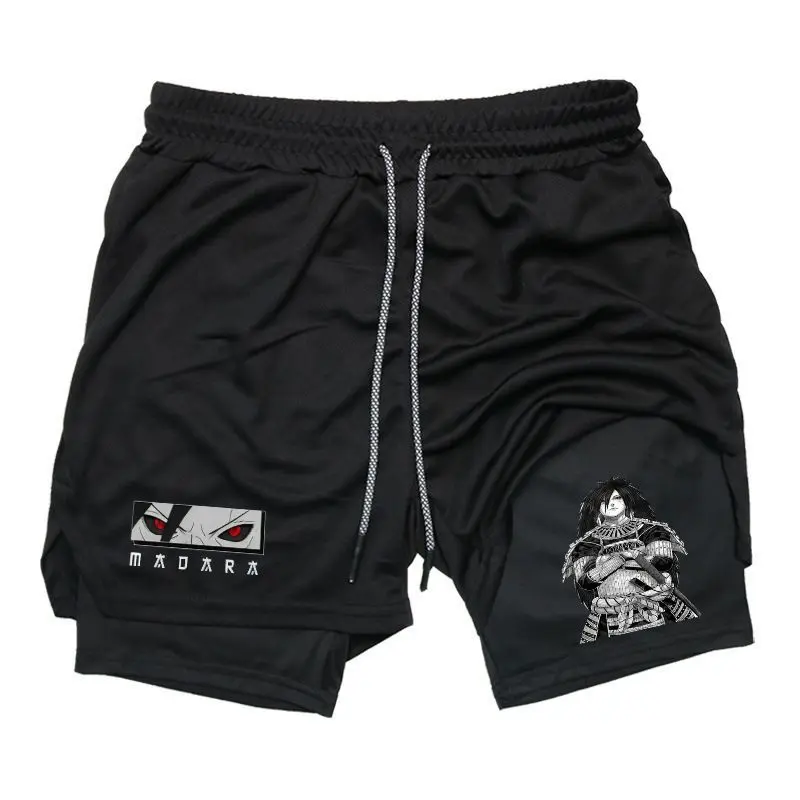 Anime Naruto Shorts Itachi Uchiha 2in1 Shorts Fashionable Printed 2 in 1 Running Shorts Men Quick Dry Gym Workout Shorts suitable for outdoor sports, fitness, running, and casual wear outdoorfun