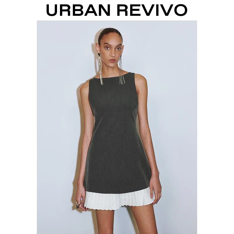 URBAN REVIVO Women's 2-in-1 Sleeveless Straight Round Neck Dress UWG750094 - Elegant, Casual, Versatile 2025 Outfit