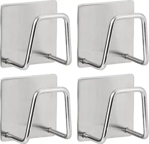 Kitchen Sponge Holder 4Pcs Stainless Steel Self Adhesive Sink Caddy Wall Mounted Rustproof Sponge Rack for Kitchen Sink & Bathroom Storage Organization