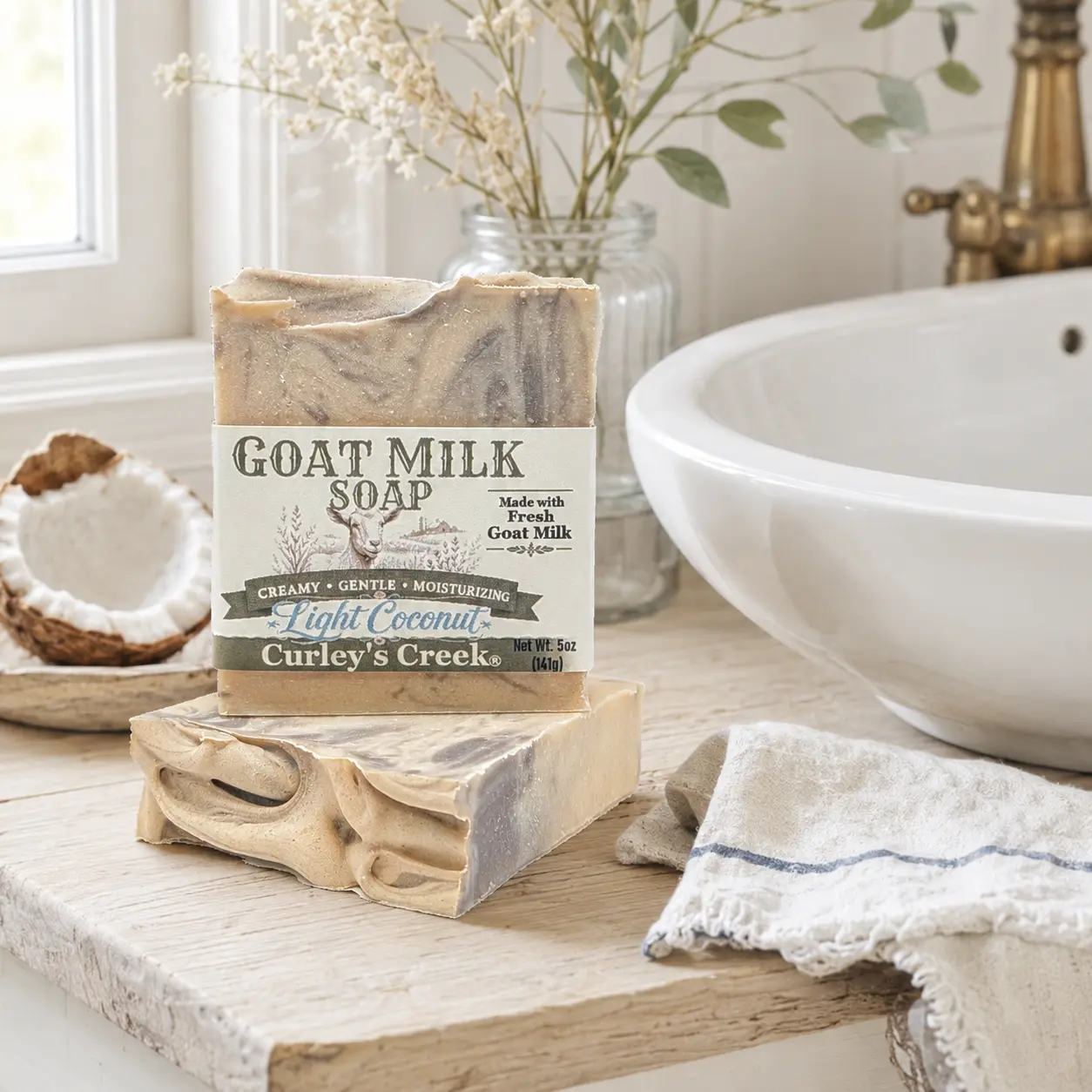 Goat Milk Soap | Light Coconut | Handmade Natural Skincare | Fresh Coconut | Curley's Creek®