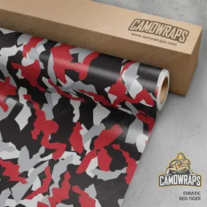 Erratic Red Tiger Camo Vinyl Wrap | Blowout Stock | Gloss Finish | 3M Media | 4ft x 30ft | 121412