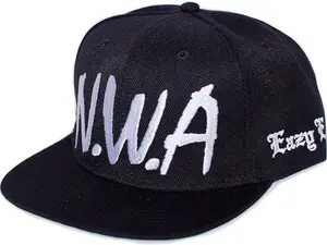 Old School Flat Brim Embroidered Hat Unisex Adult Black Cap