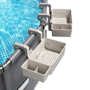 2 Sets of Poolside Storage Baskets with Cup Holders - Perfect for 3-Inch or Smaller Top Rails - above Ground Pool Accessories - Fit for Most above Ground Pool