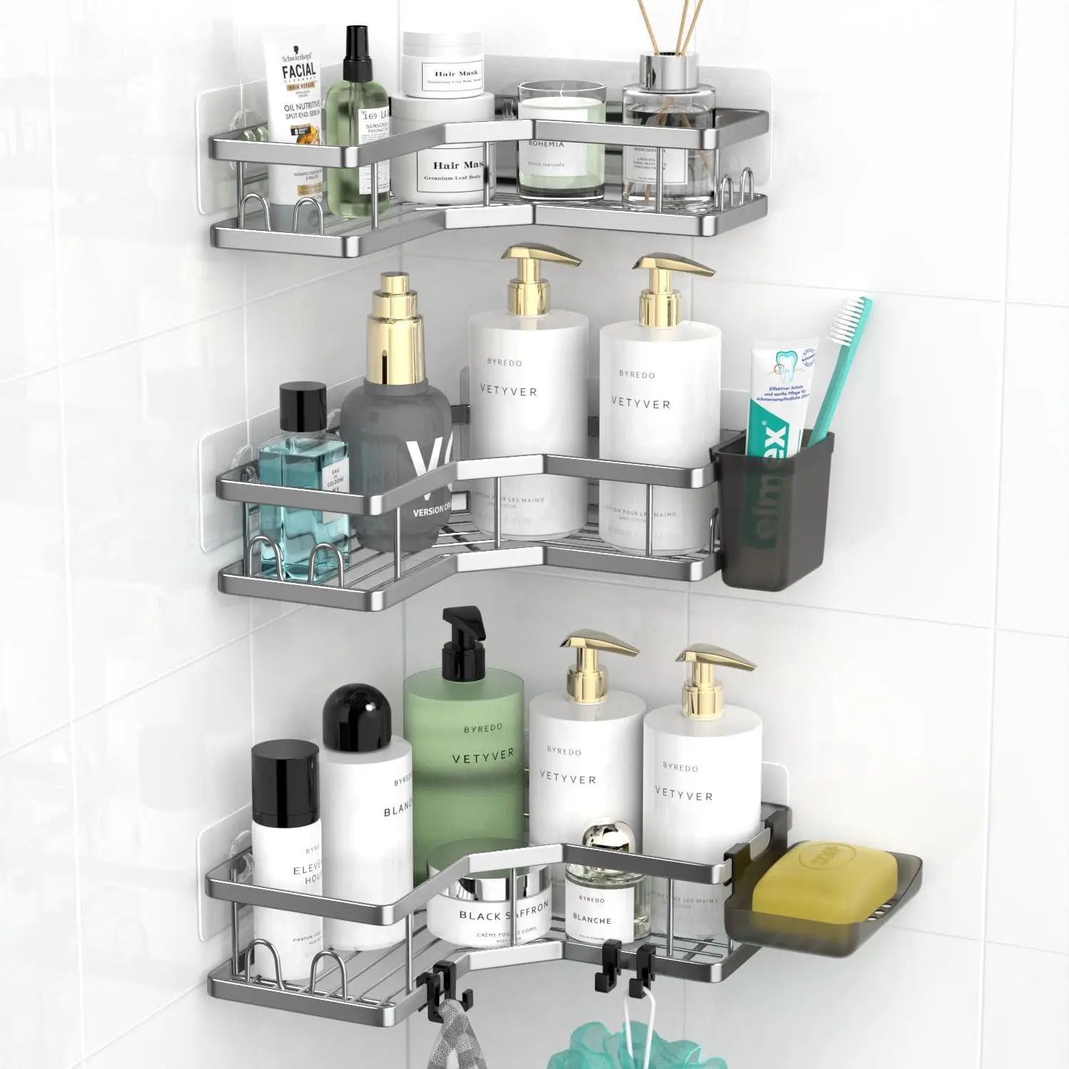 Corner Shower Caddy 3Pack, Adhesive Shower Rack with Soap Shampoo Holder, Multifunctional Shower Caddy, No Drilling Shower Shelf For Inside Shower，Rustproof Bath Tub Organizer