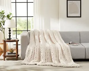 Chunky Knit Blanket Throw，Handmade Thick Cable Knit Crochet Blanket, Striped Flannel Fleece Blanket - Ultra-Soft, Lightweight, Large Rope Knot Throw Blanket for Couch Home Decor, Multi-Color, All Seasons, Home Bedroom Decor,Halloween Gifts