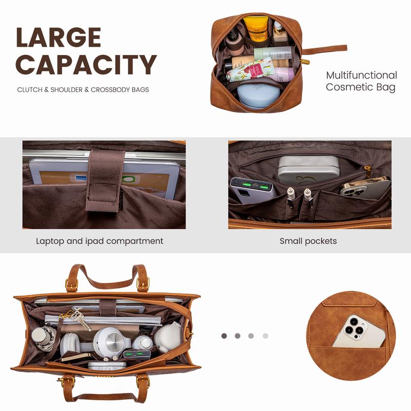 【Valentine's Day Gift】LOVEVOOK Canvas Laptop Tote Bag 15.6 & 17.3 inches for Women with Clutch Purse, Lightweight Tote Bag with 2 Cup Holder, Purses for Women, Computer bag for Work, Office, Casual.  TikTokShopJumpstartSale