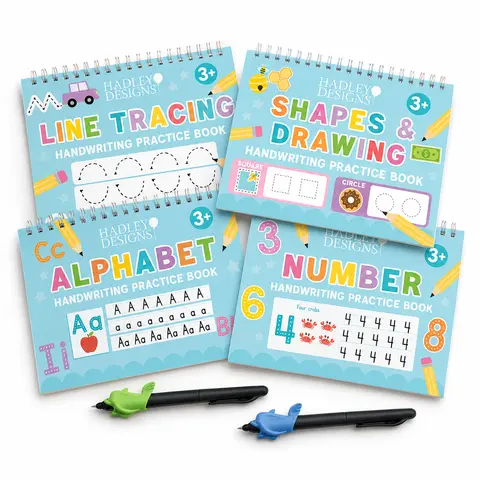 Hadley Designs Grooved Handwriting Notebook - Reusable Magic Ink Letter & Number Tracing for Kids 3-7, Preschool Writing Practice Kit